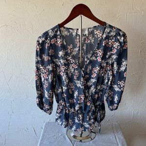Sienna Sky Navy Floral Wrap Blouse